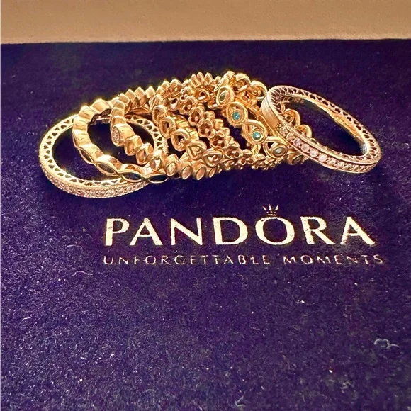 Authentic Pandora Retired Gold Rings G585 ALE Floral Eternity Ring - Picture 1 of 3